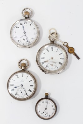 Lot 59 - Two silver cased pocket watches, Dent London pocket watch and a fob watch