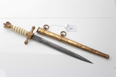 Lot 727 - Second World War Nazi Kreigsmarine Dress Dagger with damascus steel blade by Carl Eickhorn, Solingen wire bound cream celluloid grip, in brass scabbard