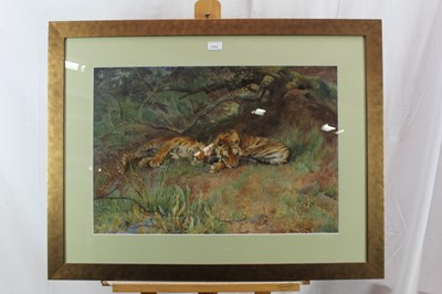 Lot 1153 - Arthur Wardle - watercolour Tigers resting