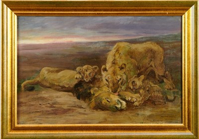 Lot 460 - Manner of Arthur Wardle - oil on canvas - Lions