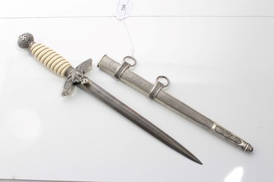 Lot 729 - Second World War Nazi 1937 Pattern Luftwaffe Officers' Dress Dagger with polished steel blade by Paul Weyersberg & Co, Berlin, Luftwaffe Eagle crossguard, wire bound cream celluloid hilt and pommel...