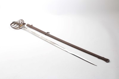 Lot 732 - Victorian 1827 Pattern Rifle Regiment Officers' sword with gothic hilt , fine etched blade with crowned VR cipher and bugle badge retaining most original polish in steel scabbard