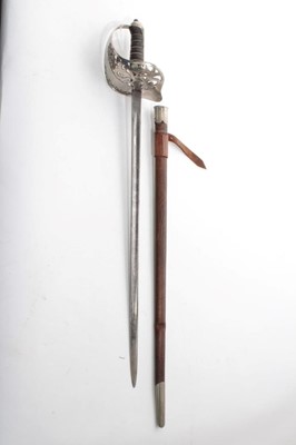 Lot 734 - Unusual Late Victorian Childs 1897 Pattern Infantry Officers' sword by Henry Wilkinson with nickel plated guard, etched blade in pigskin and nickel mounted scabbard - possibly modified from a levee...