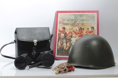 Lot 694 - Eastern German Military helmet dated 1961, together with a rifle cleaning kit and binoculars in fitted case