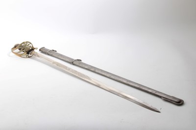 Lot 743 - Replica Victorian 1845 Indian army Officers' sword with gothic hilt with VRI  cipher and etched  blade with steel scabbard