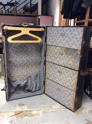 Lot 1132 - Vintage 1930s steamer trunk, with with drawers and hanging rail and with travel labels for S.S. Esperance and others