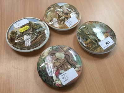 Lot 101 - Four Prattware pot lids including Contrast and The Residence of Anne Hathaway