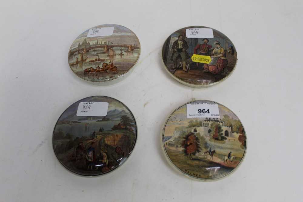 Lot 964 - Four Prattware pot lids - Walmer Castle, Harbour of Hong Kong, The New Blackfriars Bridge and The Rivals