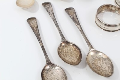 Lot 131 - Group of silver teaspoons and three silver napkin rings