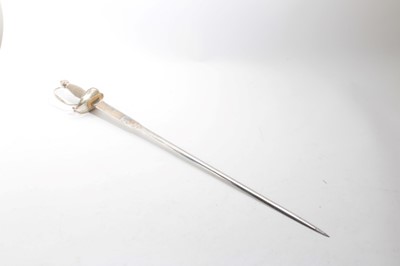 Lot 749 - Wilkinson Sword Silver hilted smallsword with spiral decoration and gilt etched blade  and Wilkinson Sword commemorative  American Wars of Independance hanger with etched blade .(2)