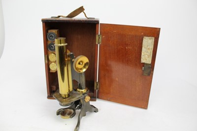 Lot 1965 - Brass cased microscope by W. Johnson & Sons