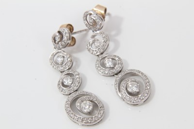Lot 98 - Pair 14ct white gold diamond pendant earrings