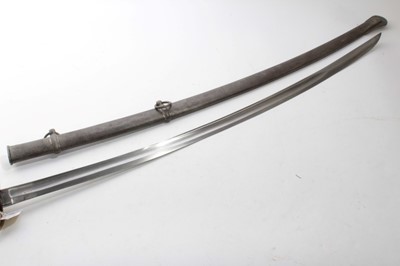 Lot 755 - 19th century French- style light cavalry sabre with brass three bar hilt and steel scabbard and another without scabbard (2)