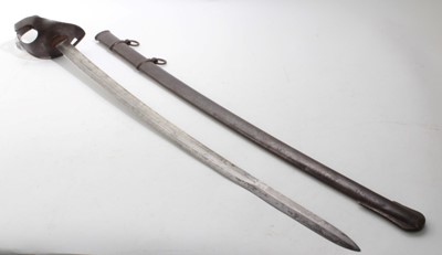 Lot 756 - Late 19th century Austrian cavalry troopers sabre with curved fullered blade in steel scabbard.