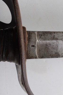 Lot 756 - Late 19th century Austrian cavalry troopers sabre with curved fullered blade in steel scabbard.