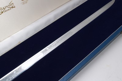 Lot 758 - Wilkinson Sword wedding cake cutting sword with etched blade in fitted box