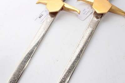 Lot 759 - Pair Wilkinson Sword society swords with cruciform hilts and etched blades