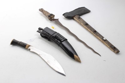 Lot 763 - Gurkha military Kukri dated 1983 in sheath and a kris in sheath (2)