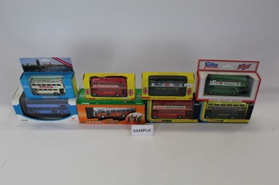 Lot 1496 - Diecast boxed selection of buses, various manufacturers including Matchbox Super Kings, Corgi, Dinky & others (qty)