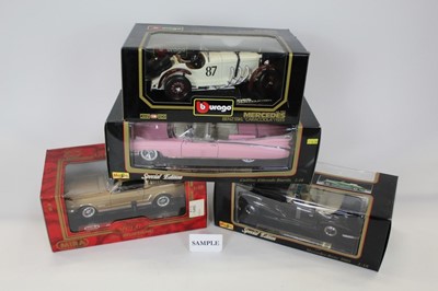 Lot 1493 - Diecast boxed selection of larger 1:18 scale models, including Burago, Maistro (7)