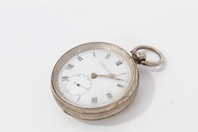 Lot 107 - Victorian silver open faced pocket watch (Chester 1900) together with three other Swiss silver cased open faced pocket watches (4)