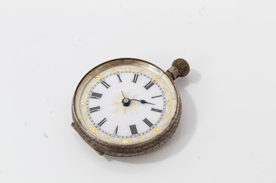 Lot 110 - Group of five Swiss Ladies Silver cased fob watches with white enamel dials in engraved cases (5 watches)