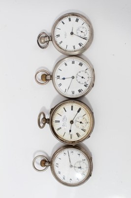 Lot 132 - George V silver open faced pocket watch (Birmingham 1919) together with three other silver cased open faced pocket watches (4)