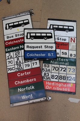 Lot 2044 - Local interest: three old Colchester enamel bus stop signs