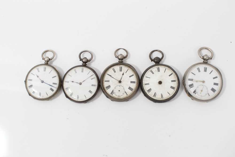 Lot 135 - Victorian silver open faced fob watch (London 1872) together with four other open faced fob watches (5)