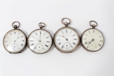 Lot 136 - Victorian silver open faced pocket watch (London 1875) together with three other silver open faced pocket watches (4)