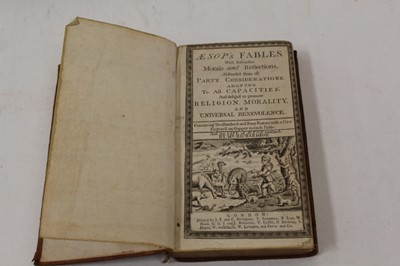 Lot 1166 - Aesop's Fables, accompanied by The Life of Aesop by Mr Richardson, London, circa 1740s, engraved frontis and 24 pages of engravings, full calf binding