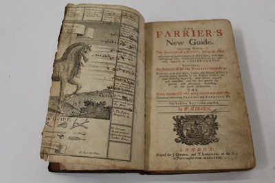 Lot 1168 - The Farriers New Guide by W Gibson, sixth edition, 1729, antique full calf, together with William Miles - The Horses Foot and How to Keep it Sound, 1846, tooled cloth binding. (2)