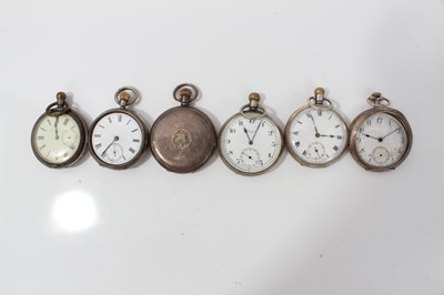 Lot 185 - George V silver full hunter pocket watch (Birmingham 1919) together with five silver open faced pocket watches (6)