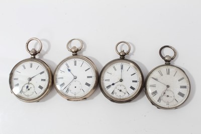 Lot 187 - Victorian silver open faced pocket watch (Chester 1895) with later military inscription to the rear of case, together with three other silver open faced pocket watches (4)