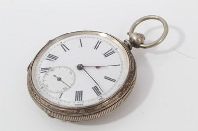 Lot 146 - Victorian silver open faced fob watch (London 1874) together with a silver open faced pocket watch and two silver open faced fob watches (4)