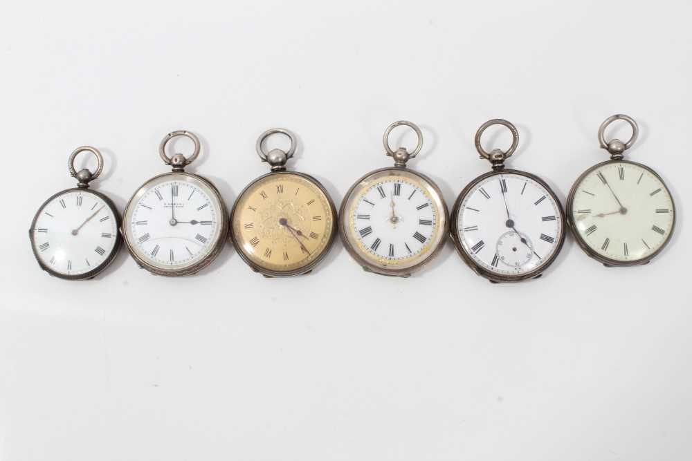 Lot 147 - Victorian silver open faced fob watch (Birmingham 1882) together with five Swiss silver fob watches (6)