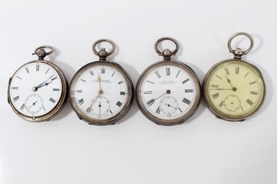 Lot 148 - Victorian silver open faced pocket watch (Birmingham 1882) together with three other silver open faced pocket watches (4)