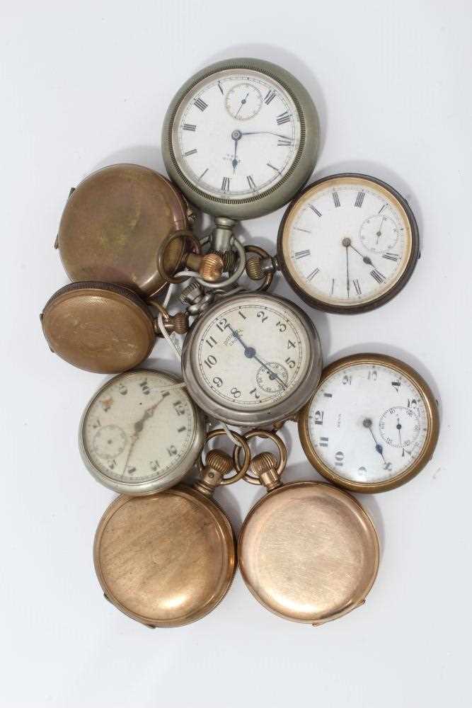 Lot 151 - Group of nine various brass, nickle plated and silver plated cased pocket watches including Elgin and Ingersoll (9)