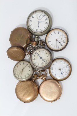Lot 151 - Group of nine various brass, nickle plated and silver plated cased pocket watches including Elgin and Ingersoll (9)