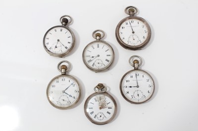 Lot 159 - George V silver open faced pocket watch (Birmingham 1924) together with five other silver open faced pocket watches (6)