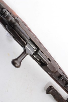 Lot 797 - French 1874 Pattern military Gras Rifle with working action, full walnut stock with cleaning rod and complete with Gras bayonet with scabbard (2)