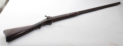 Lot 777 - 19th century Percussion 12 bore sporting gun by P.Hast Colchester with sidelock , platinum breach plate marked with maker,half stocked with steel ramrod 122cm overall