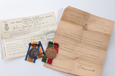 Lot 590 - First World War pair comprising Mercantile Marine War medal and War Medal named to John G. Gillman both with original medal envelopes