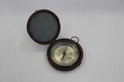 Lot 2053 - Victorian lacquered brass pocket compass with silvered dial by Stanley London, in fitted leather case