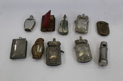 Lot 2055 - Victorian novelty brass Vesta case in the form of an Owl, together with another in the form of a Cello and other Vesta cases (10 cases)