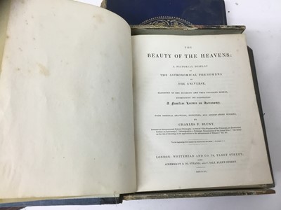 Lot 1178 - The beauty of the Heavens - Charles F Blunt, pub 1840, with coloured plates and explanatory text, board ends, together with another, also Atlas of Astronomy by Sir Robert Stawall Ball, 1892. (3)