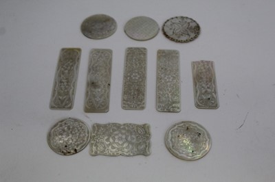 Lot 2059 - Group of ten late 18th / early 19th century Chinese carved mother of pearl gaming counters