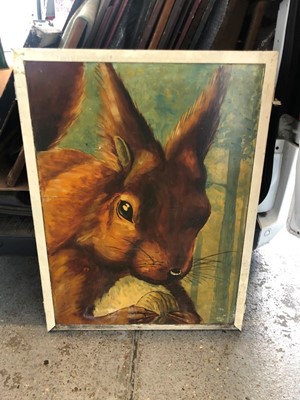 Lot 2065 - Large 20th century hand painted pub sign depicting a Red Squirrel feasting on a nut