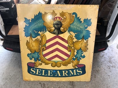 Lot 2067 - Large 20th century hand painted pub sign depicting a coat of arms 'The Sele Arms'