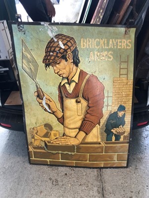 Lot 2072 - Large 20th century hand painted pub sign depicting a Builder- 'The Bricklayers Arms'